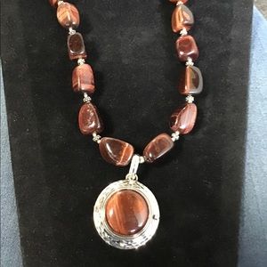 Red Tiger Eye 925 Pendant Necklace-Signed